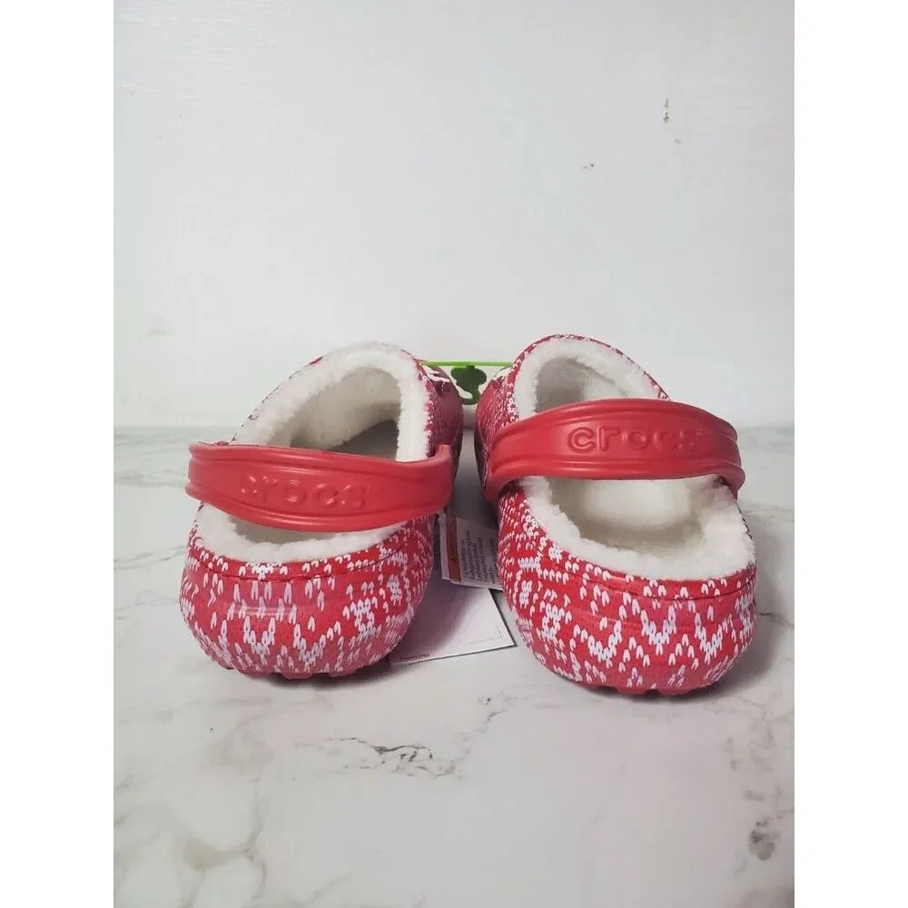 NWT Classic Lined Red White Christmas Holiday Crocs Men's 8 Women's 10